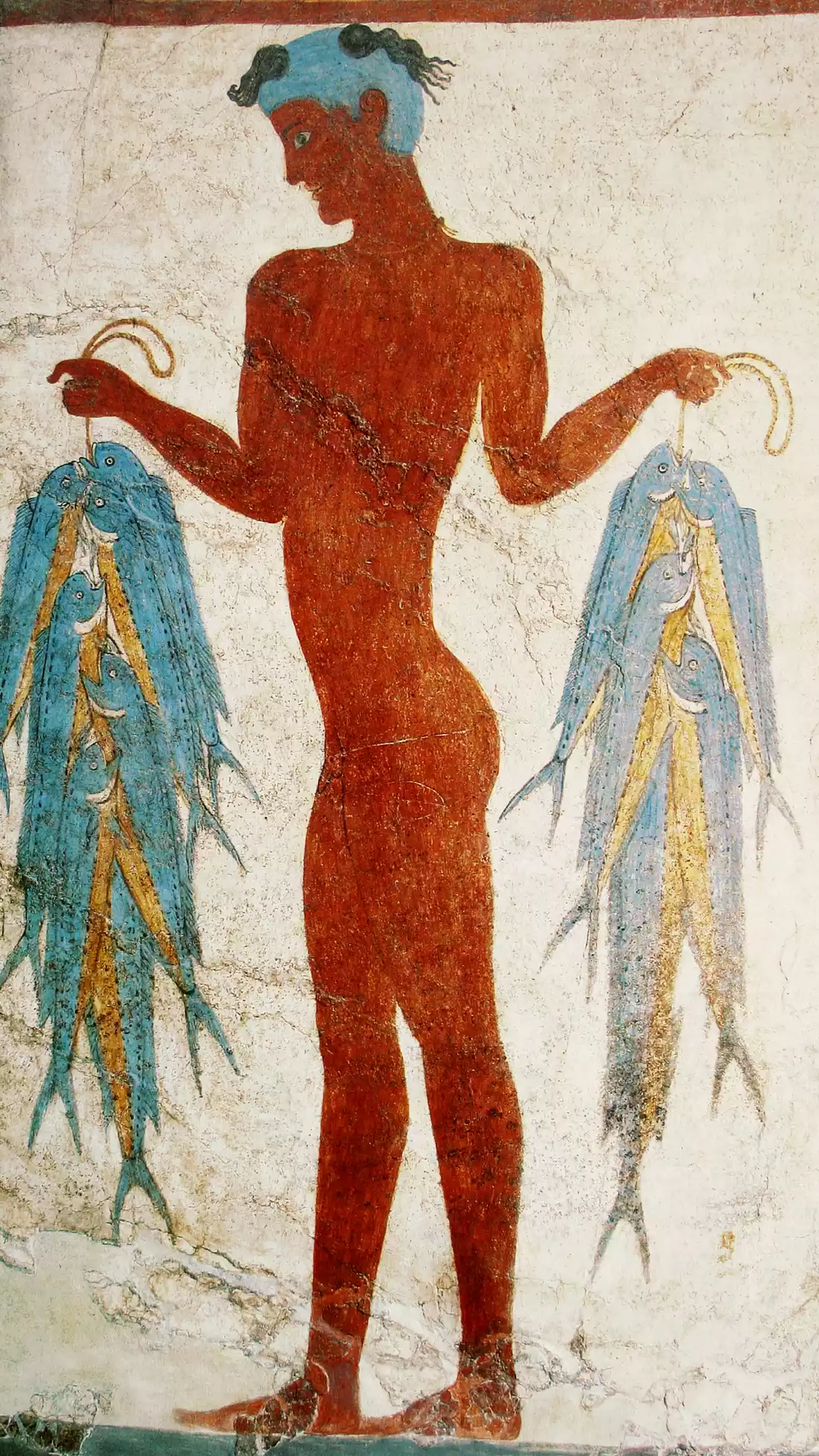 Prehistoric Fresco Of A Fisherman With Dolphinfish From Akrotiri Of Thera, Characteristic Example Of Aegean Maritime Art