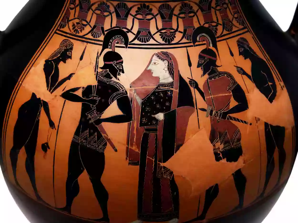 Menelaus, King Of Sparta, Depicted At The Moment Of Reclaiming Helen On An Attic Black-Figure Amphora.