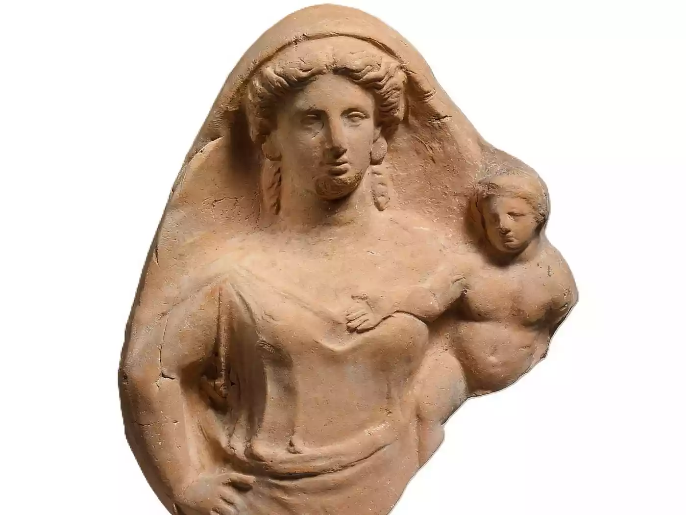 Fragment Of A Terracotta Relief Depicting The Myth Of Persephone With A Child, Likely Iacchus, From Taranto, Southern Italy.