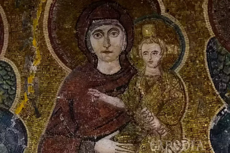 Panagia Angeloktisti mosaic showing detailed Byzantine craftsmanship in gold and vibrant colors