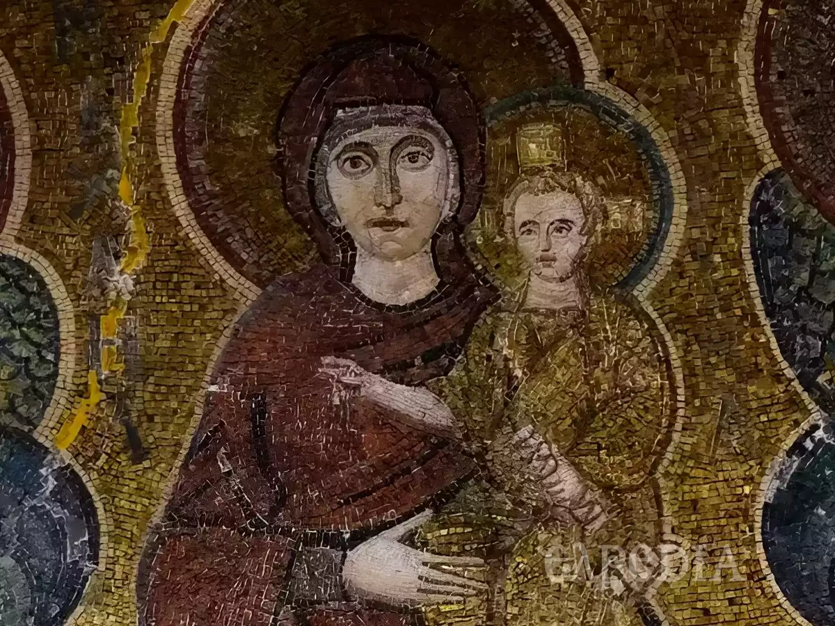 Panagia Angeloktisti mosaic showing detailed Byzantine craftsmanship in gold and vibrant colors