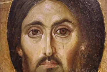 Close-Up View Of Christ'S Face From The Sinai Pantocrator Icon, Showing Remarkable Encaustic Technique And Asymmetrical Features