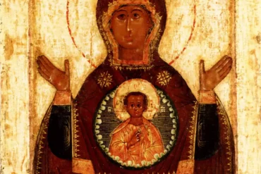 our lady of the sign, russian icon art, byzantine tradition, medieval religious art, novgorod school, orthodox iconography