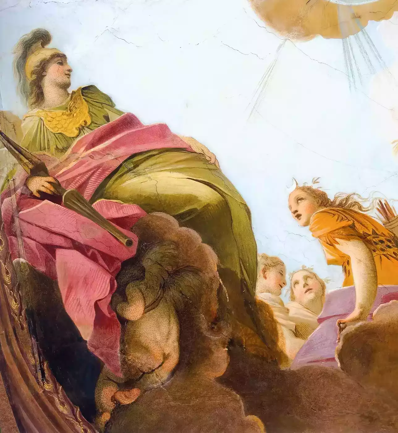 Detail Of A Fresco With Aeolus, The Guardian Of The Winds, Along With Athena, Diana, And Two Nymphs, Work By Louis Dorigny, Circa 1719.