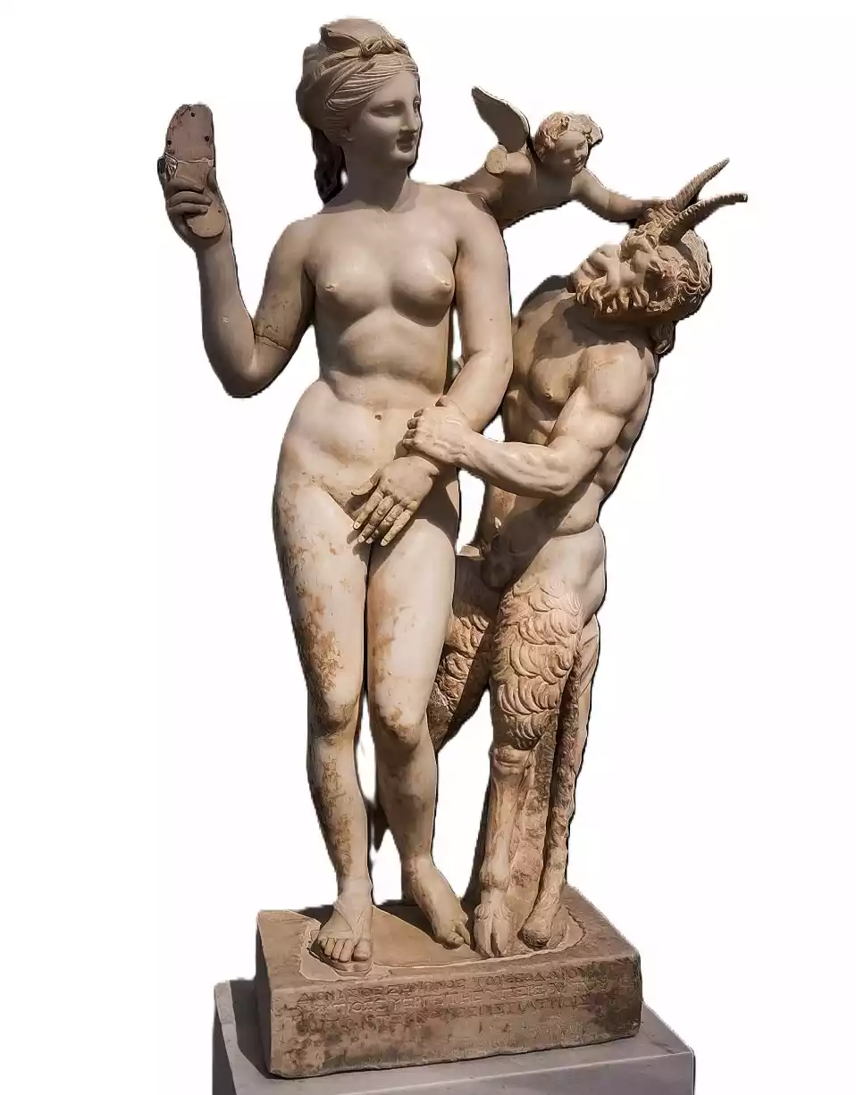 Marble Group Of Aphrodite Resisting Pan With The Assistance Of Eros, An Excellent Example Of Hellenistic Art