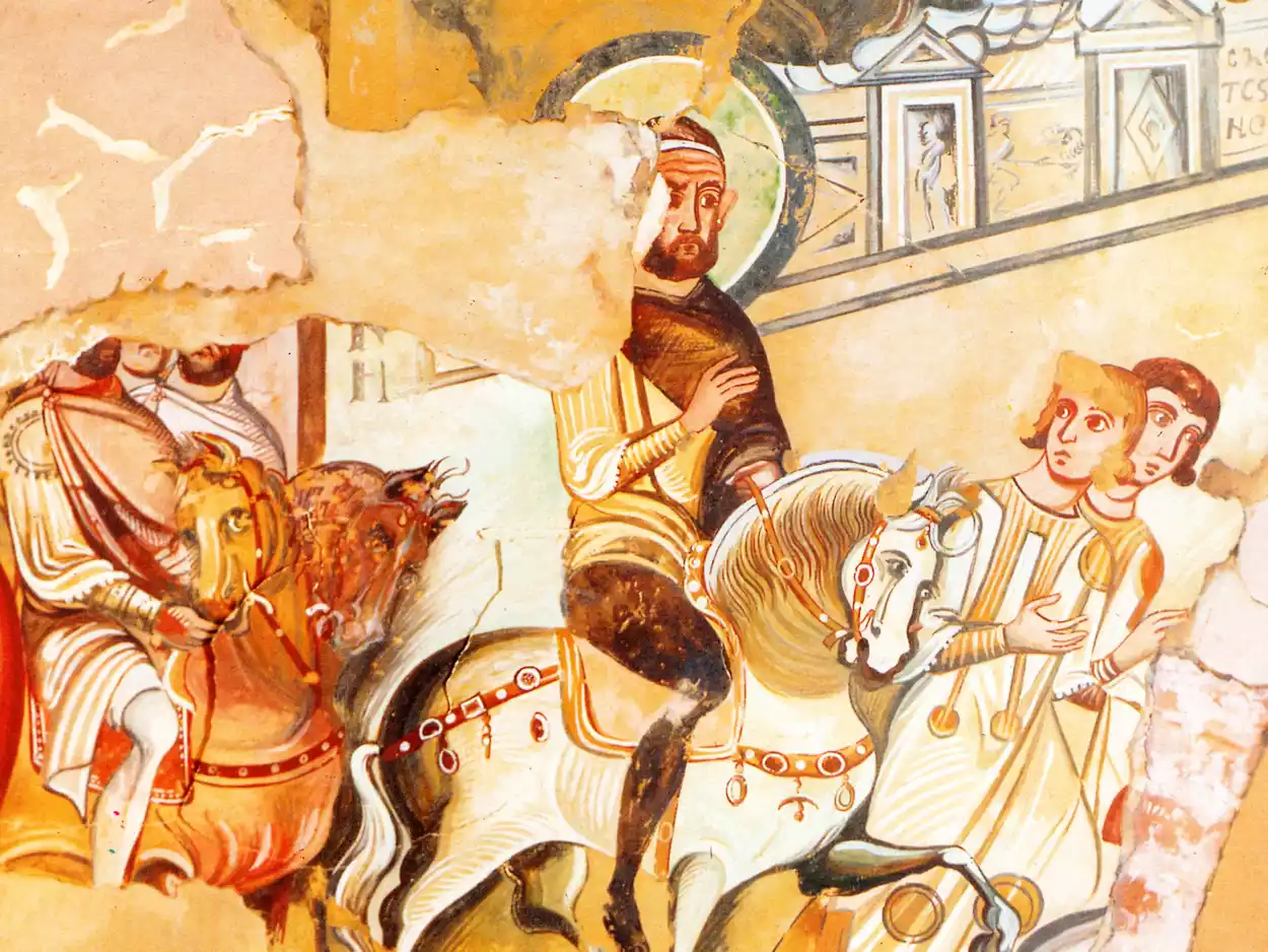 The Mural Of Justinian Ii In Saint Demetrios Depicts The Triumphant Entry Of The Emperor Into Thessaloniki In The 7Th Century.