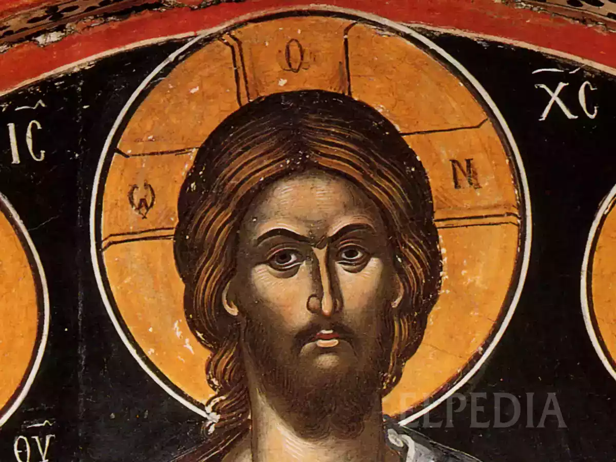 O Símbolo Do Pantocrator Na Auréola De Cristo, Elemento Característico Da Deesis De Theofanis Strelitzas.