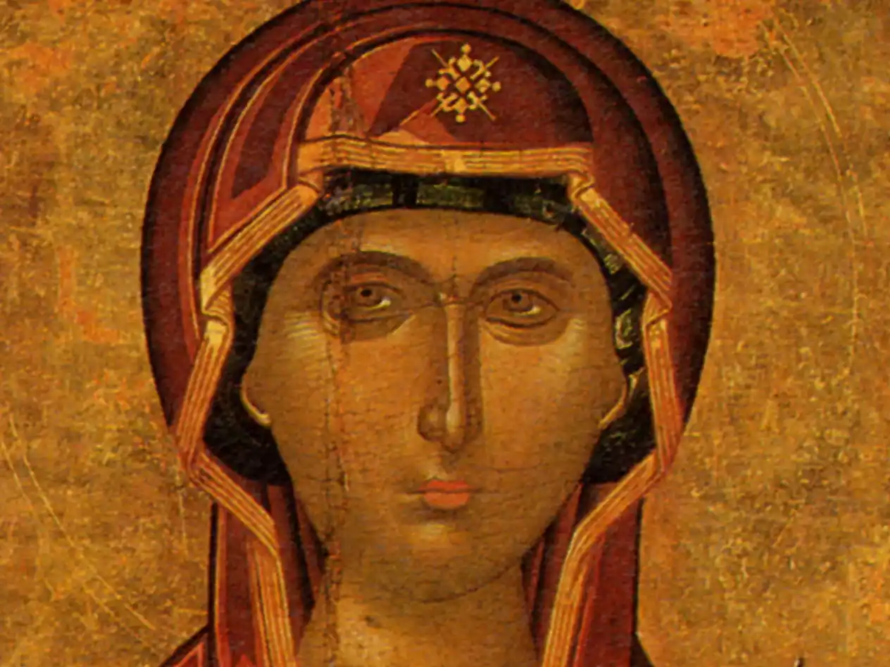 Detail Of The Virgin'S Face In The Enthroned Virgin And Child, With The Characteristic Modeling Of The Cretan School.