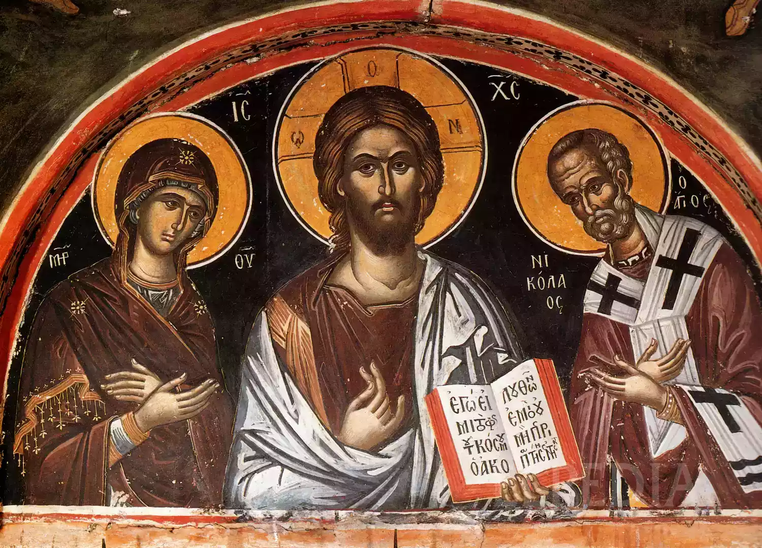 Theofanis Strelitzas'In, İsa Pantokrator, Meryem Ana Ve Aziz Nikolaos'Un Üçlü Kompozisyonu Ile Deesis.