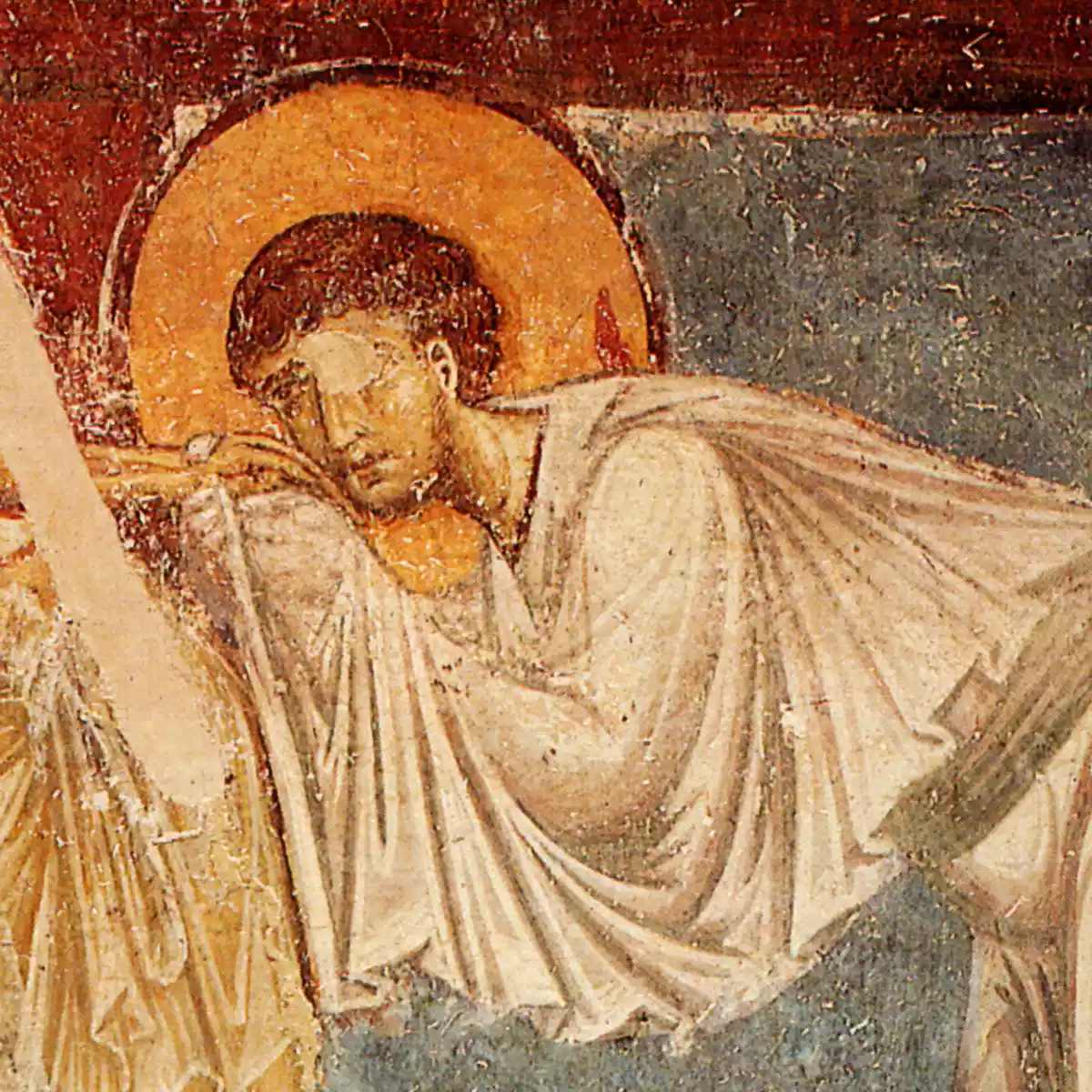 Detail Of The Fresco Of The Deposition Of Christ In Nerezi With The Slender Figures Depicting The Drama Of The Passion